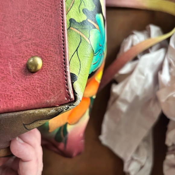 Anna Floral Leather Tote - Brown and Multicolor